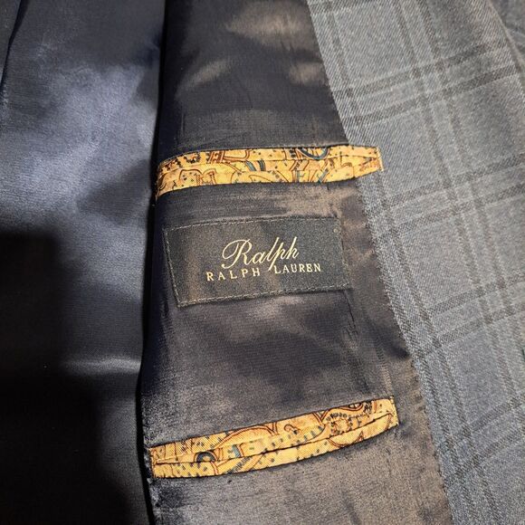 Ralph Ralph Lauren Size 48R Silk Wool Blend Blazer 2 Button Blue Plaid - Picture 3 of 16
